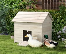Wooden Duck House Poultry Coop for 2-4 Ducks with Openable Roof Raised Feet Air Holes Natural