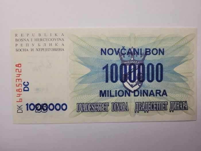 Bosnia - Herzegovina  100,000-100.000,000 Dinara, 1992-1994, 6 notes