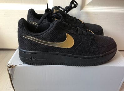 Nike Air Force 1 Perf  Black & Metallic Gold Kids UK 4 Brand New & Unworn
