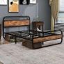 Double Bed Metal Platform Bed Frame with Wood Headboard Image 5