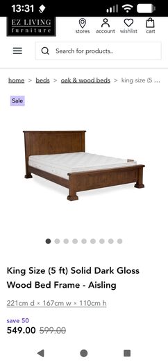 5 ft Bed frame -Dark Wood-EZ Living