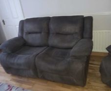 2 seater reclining couch and 2 chairs, Grey Material