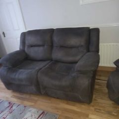 2 seater reclining couch and 2 chairs, Grey Material