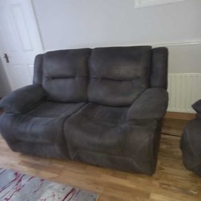 2 seater reclining couch and 2 chairs, Grey Material