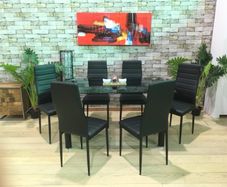 Modern Black Glass Dining Table Set Seats 6 in Style! Special Offer for November & December!