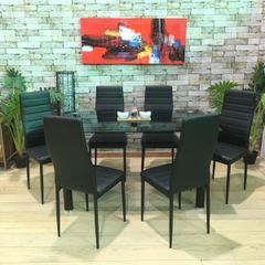 Modern Black Glass Dining Table Set Seats 6 in Style! Special Offer for November & December!