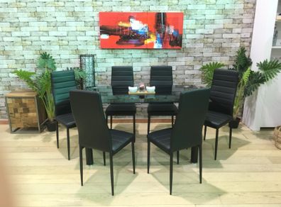 Modern Black Glass Dining Table Set Seats 6 in Style! Special Offer for November & December!