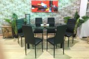 Modern Glass Dining Table Set Seats 6, black