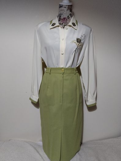 Jacques Vert Designer 3 Piece Outfit, part wool Jacket, Skirt and Blouse set