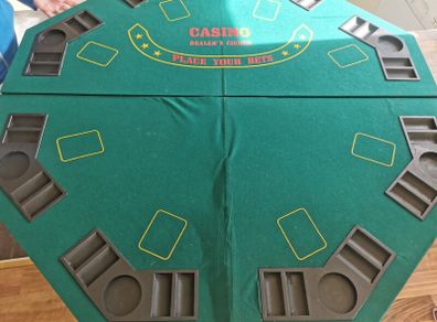 Poker Table Top And Case Of Chips.