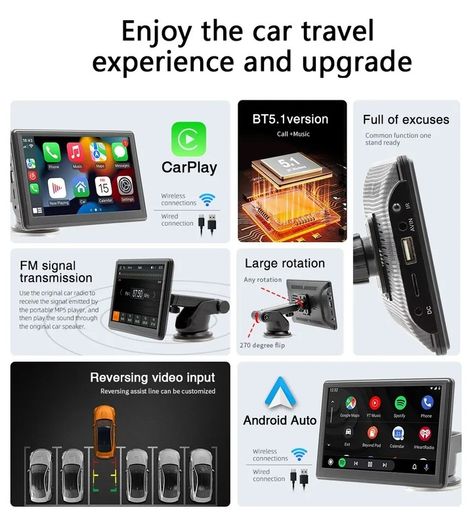 Universal 7inch Car Radio Multimedia Video Player Wireless Carplay And Wireless Android Auto Touch Screen Sun Visor