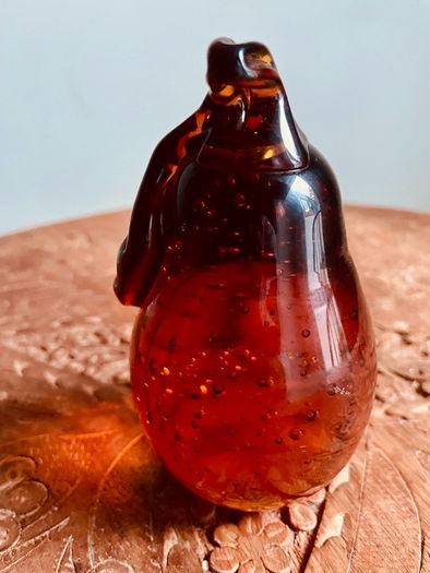 Large Vintage Amber Art Glass Pear Paperweight Hand Blown Bubble Glass Autumn Decor