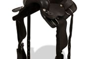 Western Saddle, Headstall&amp;Breast Collar Real Leather 17" Black
