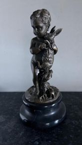 Paul Schmidt-Felling (1835-1920) Boy With Hare - Bronze, Marble, Signed