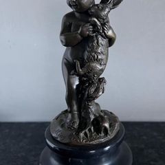 Paul Schmidt-Felling (1835-1920) Boy With Hare - Bronze, Marble, Signed