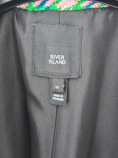 River Island Pink & Green Tweed Double-Breasted Blazer size 10