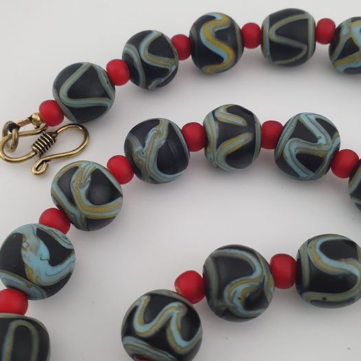 Antique Venetian Style Zigzag Pattern & Venetian WhiteHeart Glass Beads Necklace