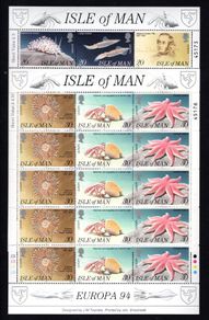 1994 Isle of Man Europa Discoveries of Edward Forbes (marine biologist) Commemorative Stamp Sheetlets Mint Never Hinged (MNH).