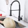 Kitchen Sink Mixer Tap, Spring Kitchen Taps with Pull Down Sprayer, Commercial Kitchen Faucet Single Handle Lever, High Arc Swivel 360 2 Spray Mode Mixer Tap (Black) Image 6