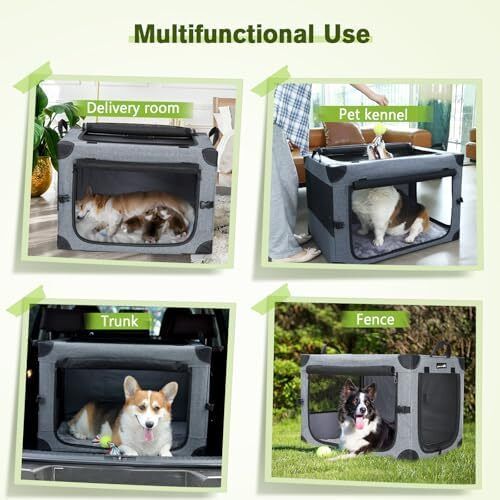 Dog Car Crate, Collapsible Dog Crate with Breathable Mesh, 76x51x51cm Dog Travel Crate Sturdy Frame for Small and Medium Dogs, Suitable for Traveling, Visit Veterinarian and Insides
