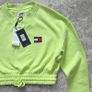 Tommy Jeans Stunning Neon Lime Green Cropped Sweatshirt Size L Y2K Drawstring Waist BNWT Image 2