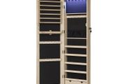Jewellery cabinet jewelry cabinet hanging, lockable mirror cabinet, wall cabinet with mirror and numerous compartments, wall mounting, hanging on the door, for necklaces, earrings, oak