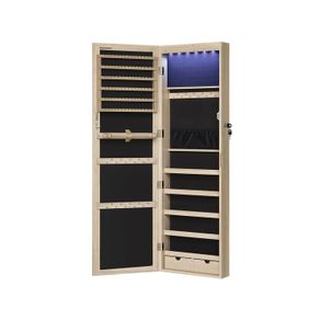 Jewellery cabinet jewelry cabinet hanging, lockable mirror cabinet, wall cabinet with mirror and numerous compartments, wall mounting, hanging on the door, for necklaces, earrings, oak