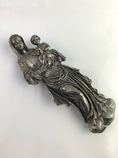 Vintage pewter Madonna and child wall hanging