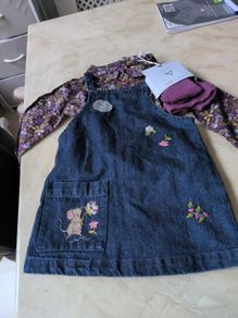 Next Baby Girl Denim dress With A Blouse & Tights.  Age 9-12 Months.  B.N.W.T.
