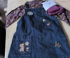 Next Baby Girl Denim dress With A Blouse & Tights.  Age 9-12 Months.  B.N.W.T.