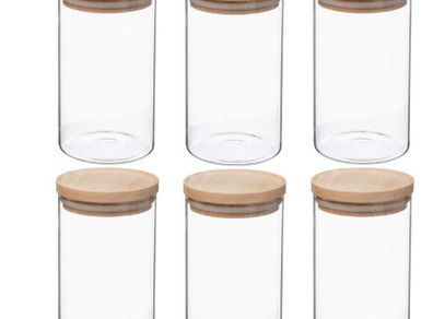 BRAND NEW Glass jars with wooden lid set of 6pcs 1L