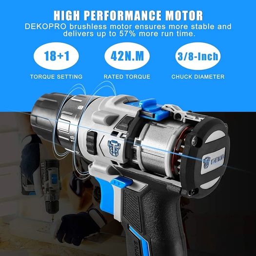 13Pc Cordless Drill Driver 20V-Max Lithium-Ion Combi Drill, Electric Screwdriver, Accessory Kit, LED Work Light (2 x Battery)