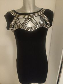 River Island long line black detailed top size UK14 EU42 Postage included