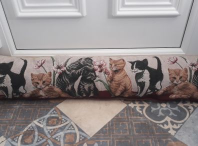Door draught excluder, cushion guard embroidery with cats pattern