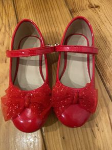 Patent red flat pumps with bows size 11