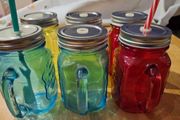 Engraved Coloured Glass Mason Jars with Metal Lid