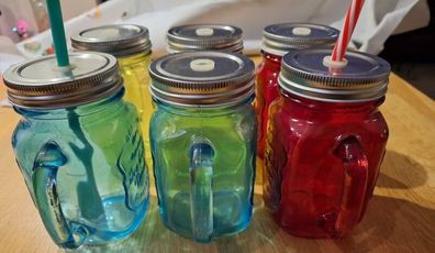 Engraved Coloured Glass Mason Jars with Metal Lid