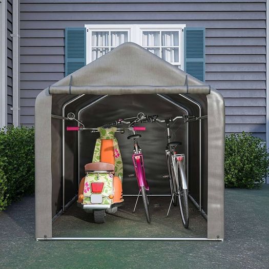 2.2M 1.6M Garden Waterproof Anti-UV Bike Storage Tent Bicycle Motorcycle Shed Shelter Outdoor Backyard Steel Frame PE Cover Zipper Door Large Grey