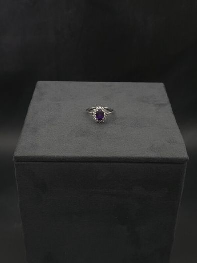 Vintage 925 Sterling Silver Amethyst & CZ Halo Ring