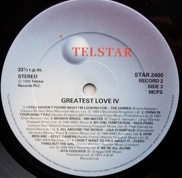 The Greatest Love IV Compilation Vinyl UK Double 1990 Elton John Chris Rea Stevie Wonders Diana Ross