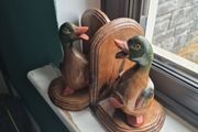 Vintage Hand Carved Duck Bookends  Lovely Decorative Pair