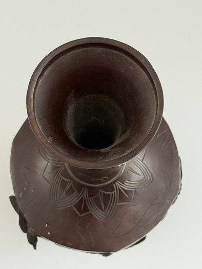 Antique Japanese Meiji Period Bronze Vase (High Relief Birds & Blossoms)  c.1890 to 1910