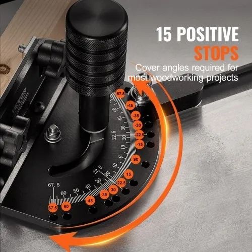 Precision Miter Gauge, Standard Slot 19 x 9.5 mm, Aluminum Alloy Table Saw Miter Gauge with 61 cm Grating 15 Angle Stops Adjustable Spring