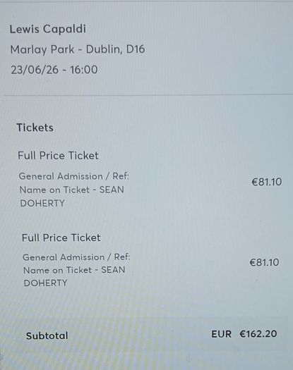 Lewis Capaldi tickets X 2