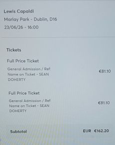 Lewis Capaldi tickets X 2