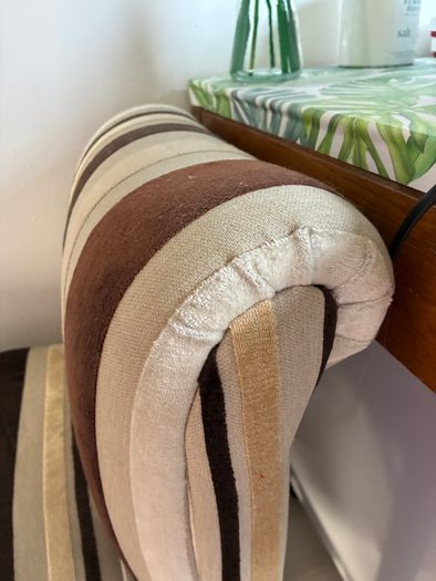 Striped Upholstered Window Seat / Hallway Bench with Wooden Legs