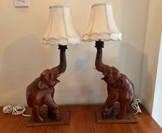 Vintage pair of matching carved good luck elephants c1970 (shades not included)