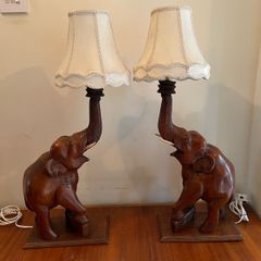 A Vintage pair of matching carved good luck elephants c1970 (shades not included)