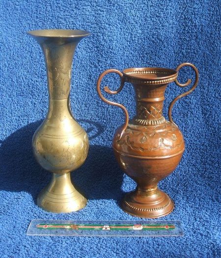 Two vintage metal vases (Indian brass & one of copper)