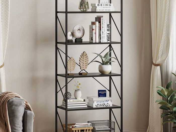 Bookcase 5 Tiers, Floor Standing Book Shelf, Wooden Shelf and Metal Frame Book Rack, Display Storage Rack Shelving Units for Living Room, Home Office - Rustic Brown Bookshelf MULTIPLE COLOURS AVAILABLE (FREE POSTAGE)